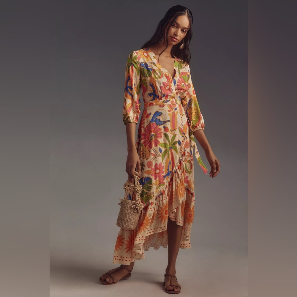 Anthropologie x Farm Rio V-Neck Wrap Midi Dress